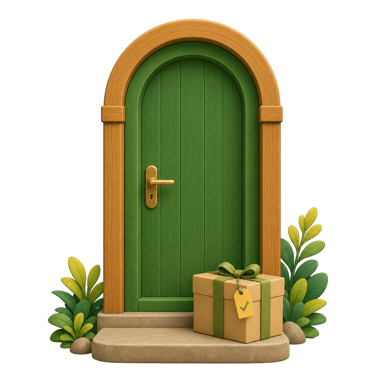 A delivered gift waiting at the recipient's front door