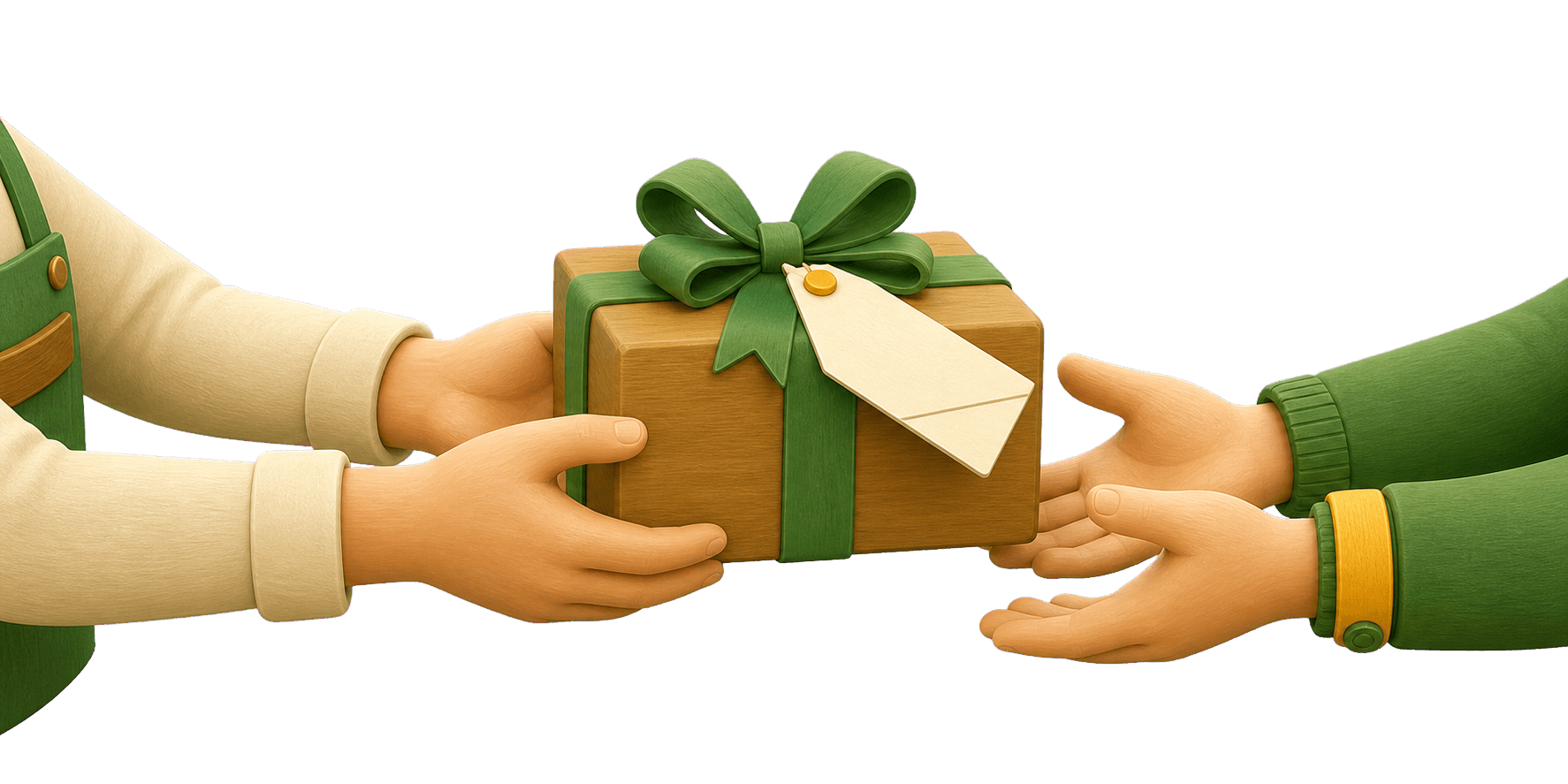 A gift passing from the shop to the gift team