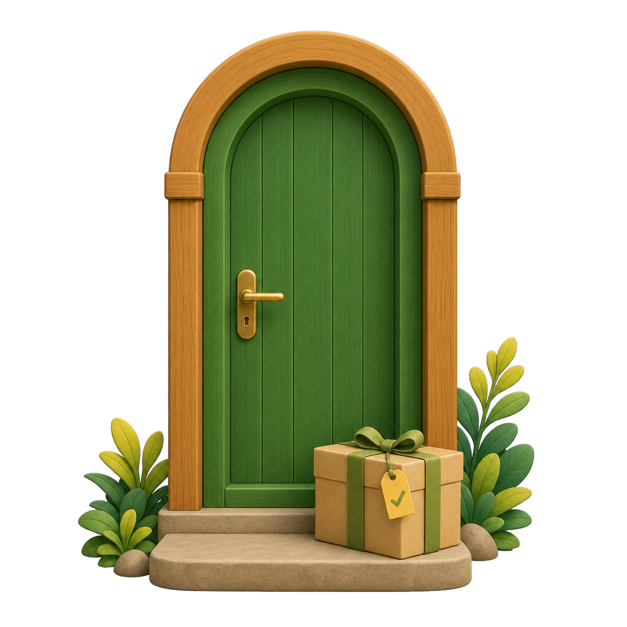 A delivered gift waiting at the recipient's front door