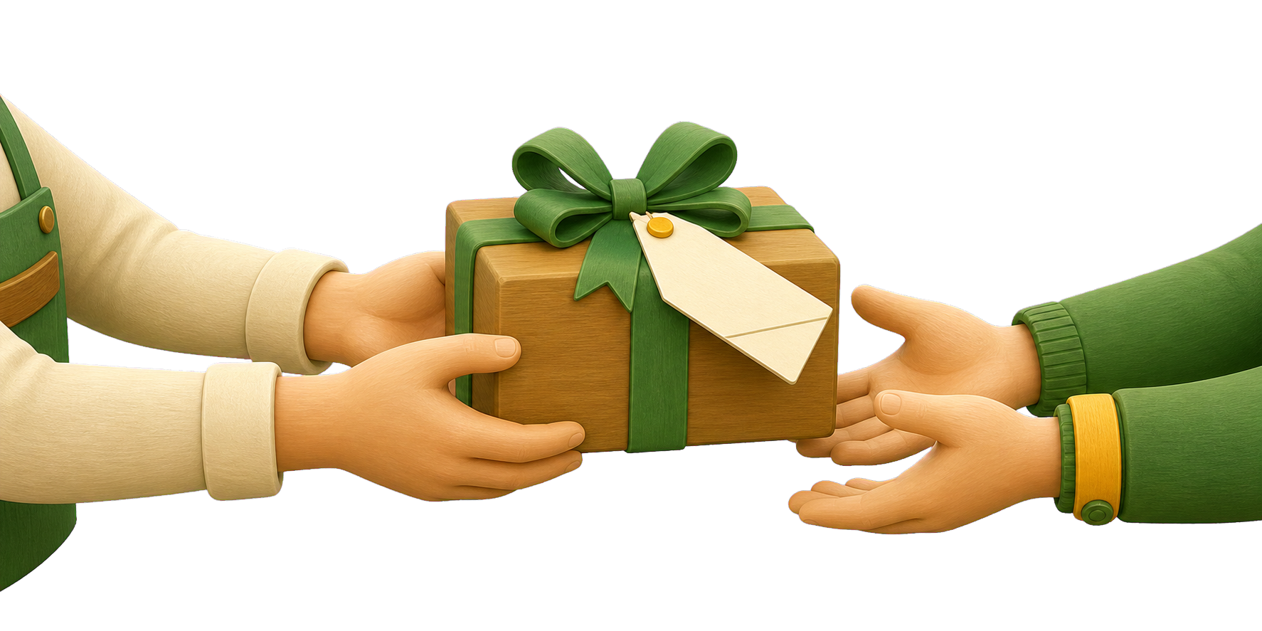 A gift passing from the shop to the gift team